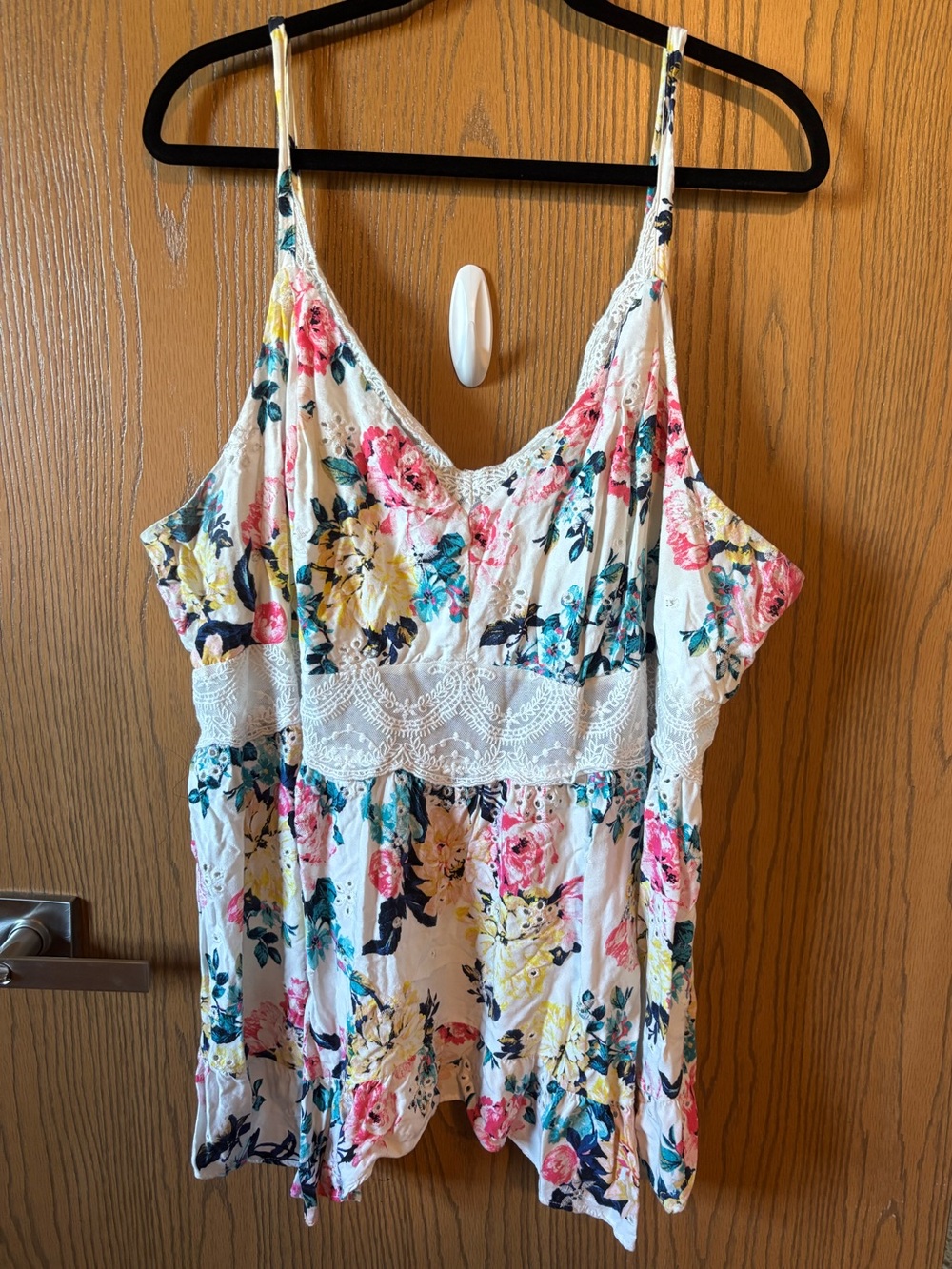 torrid White Smocked Tank Top with Subtle Floral Print & Lace Trim